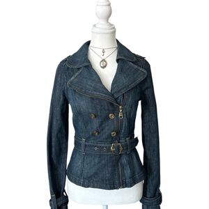 Y2K “Guess Jeans” Medium Wash Asymmetrical Zip-up Denim Jacket